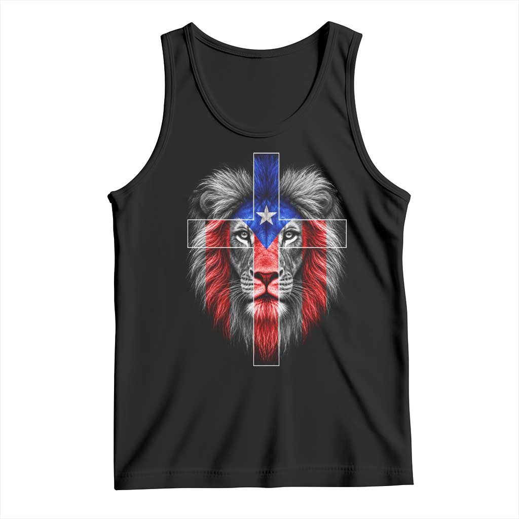Lion of Judah Cross Puerto Rico Flag Tank Top Christian Faith Puerto Rican Pride TS10 Black Print Your Wear