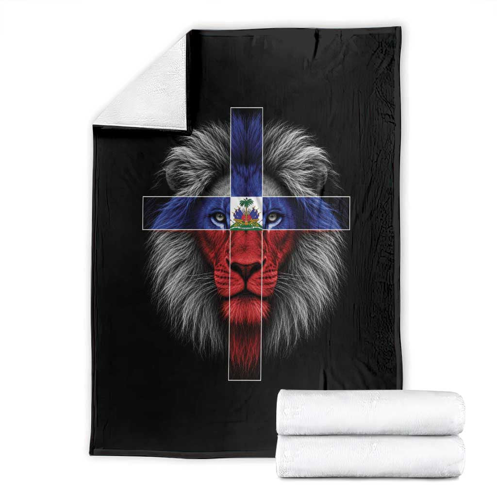Lion of Judah Cross Haiti Flag Throw Blanket Christian Faith Haitian Pride TS10 Black Print Your Wear