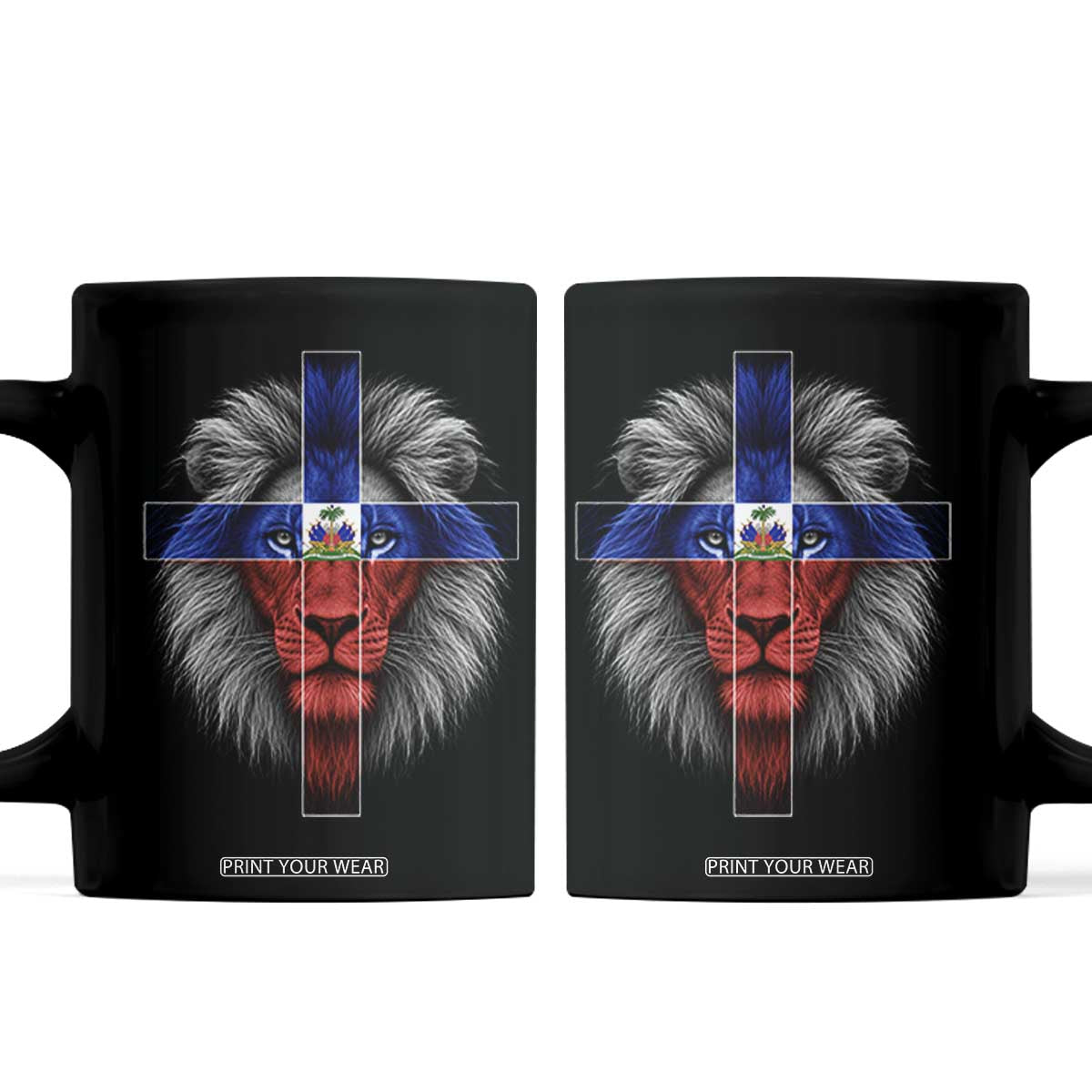 Lion of Judah Cross Haiti Flag Coffee Mug Christian Faith Haitian Pride TS10 Black Print Your Wear
