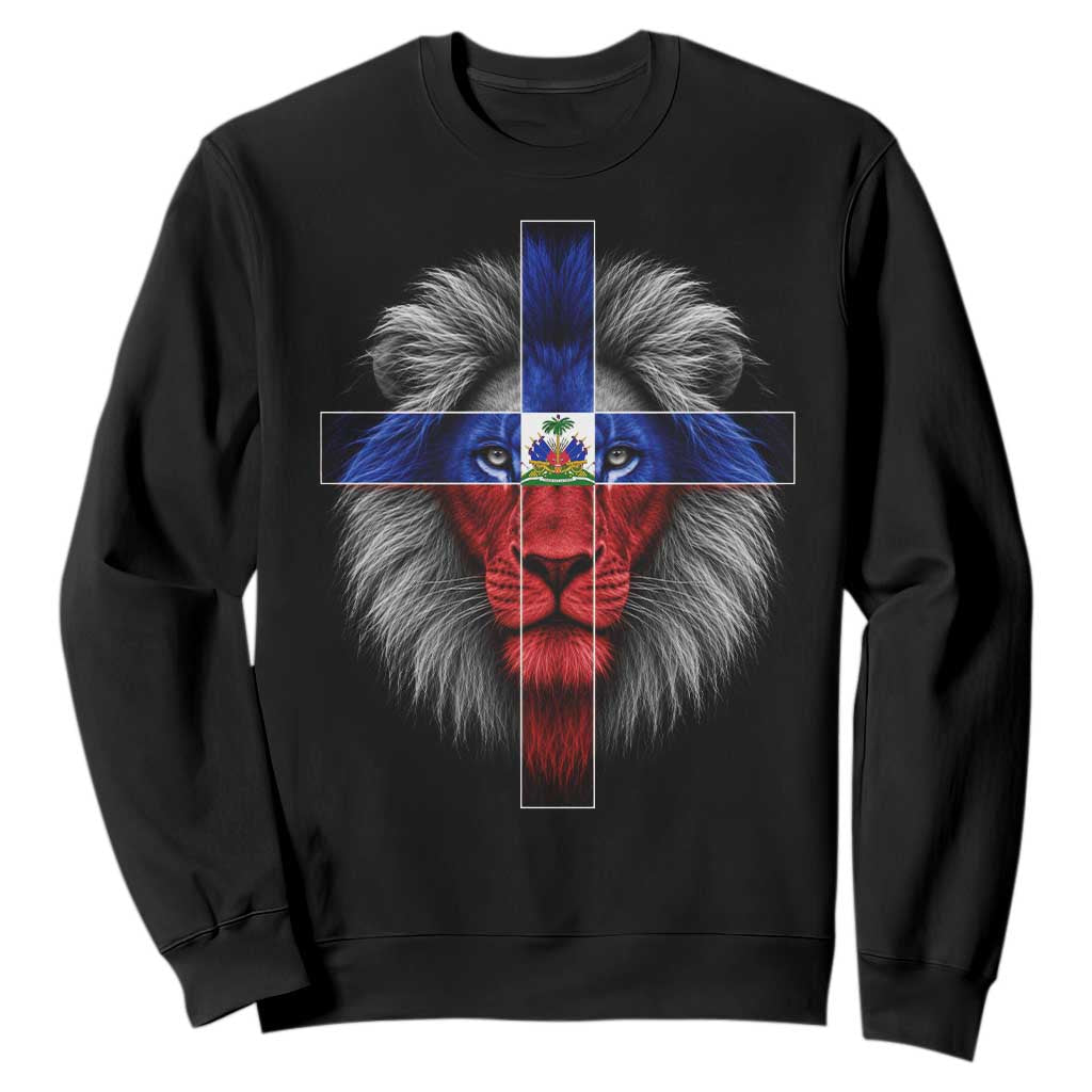 Lion of Judah Cross Haiti Flag Sweatshirt Christian Faith Haitian Pride TS10 Black Print Your Wear