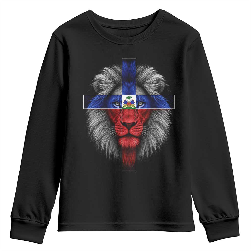 Lion of Judah Cross Haiti Flag Youth Sweatshirt Christian Faith Haitian Pride TS10 Black Print Your Wear