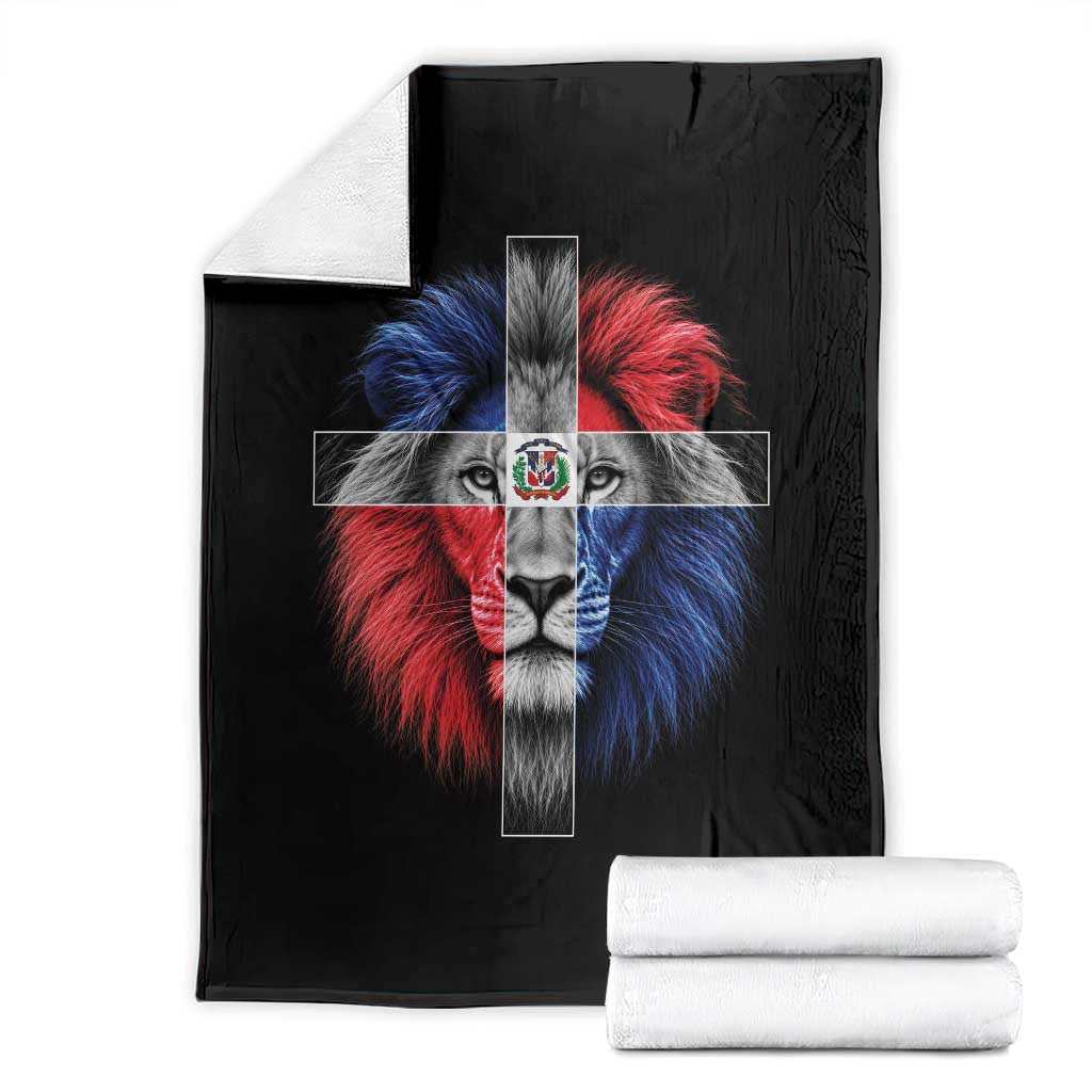 Lion of Judah Cross Dominican Republic Flag Throw Blanket Christian Faith Dominican Pride TS10 Black Print Your Wear