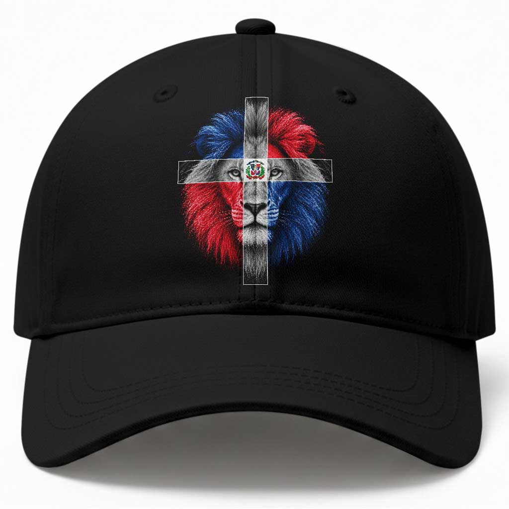 Lion of Judah Cross Dominican Republic Flag Baseball Cap Christian Faith Dominican Pride TS10 Print Your Wear