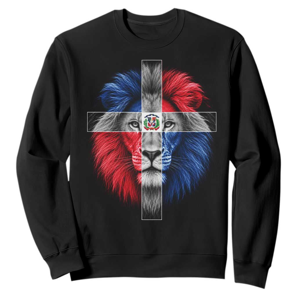 Lion of Judah Cross Dominican Republic Flag Sweatshirt Christian Faith Dominican Pride TS10 Black Print Your Wear
