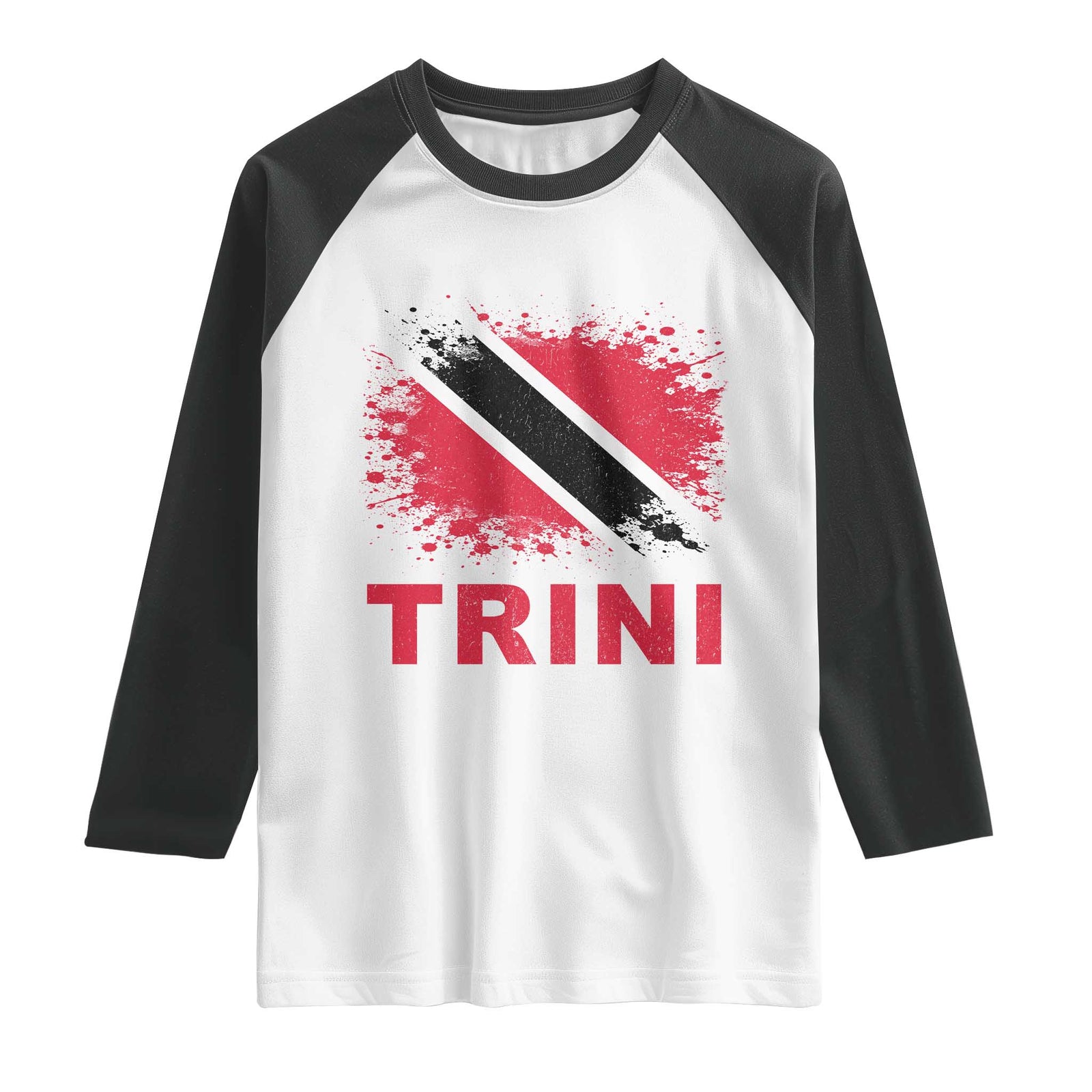 Retro Vintage Trini Raglan Shirt Watercolors Sport Trinidad and Tobago Flag TS10 White Black Print Your Wear