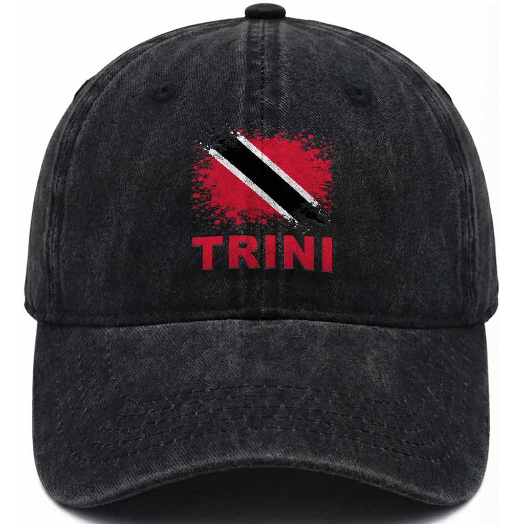 Retro Vintage Trini Washed Cotton Baseball Cap Watercolors Sport Trinidad and Tobago Flag TS10 Print Your Wear