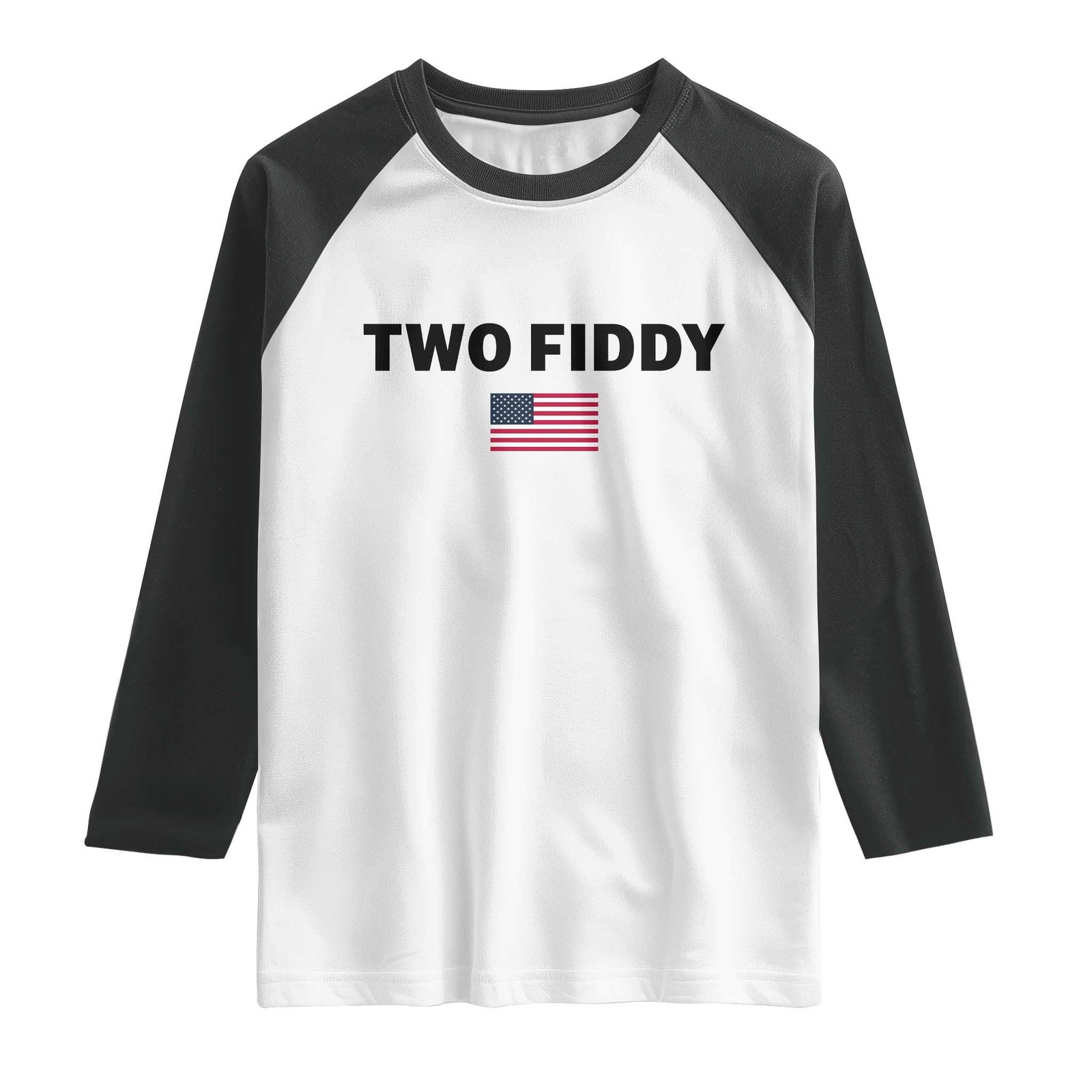 Two Fiddy American Flag Raglan Shirt Funny 250th America Celebration Patriotic Graphic TS10 White Black Print Your Wear