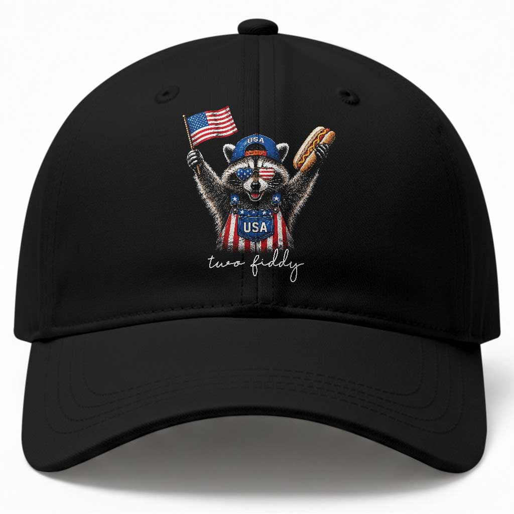 Funny Two Fiddy Raccoon Patriotic Baseball Cap USA Flag Hot Dog Fourth of July USA 250th Anniversary TS10 Print Your Wear