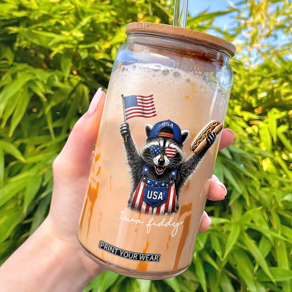 Funny Two Fiddy Raccoon Patriotic Glass Can USA Flag Hot Dog Fourth of July USA 250th Anniversary TS10 Black Print Your Wear