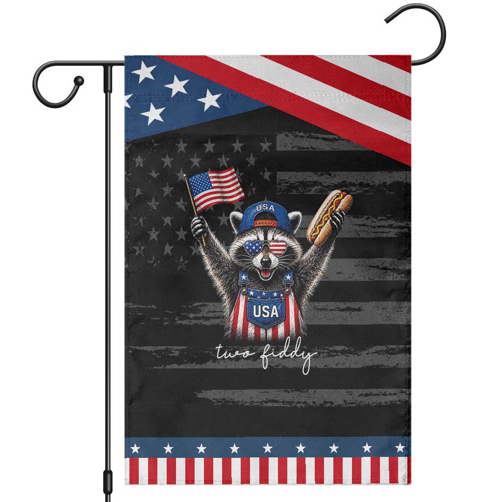 Funny Two Fiddy Raccoon Patriotic Patriotic Garden Flag USA Flag Hot Dog Fourth of July USA 250th Anniversary