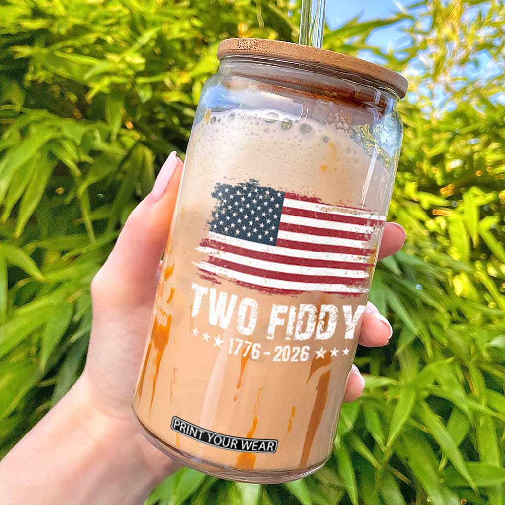 Two Fiddy USA 250th Anniversary Glass Can Vintage American Flag Patriotic Humor TS10 Black Print Your Wear