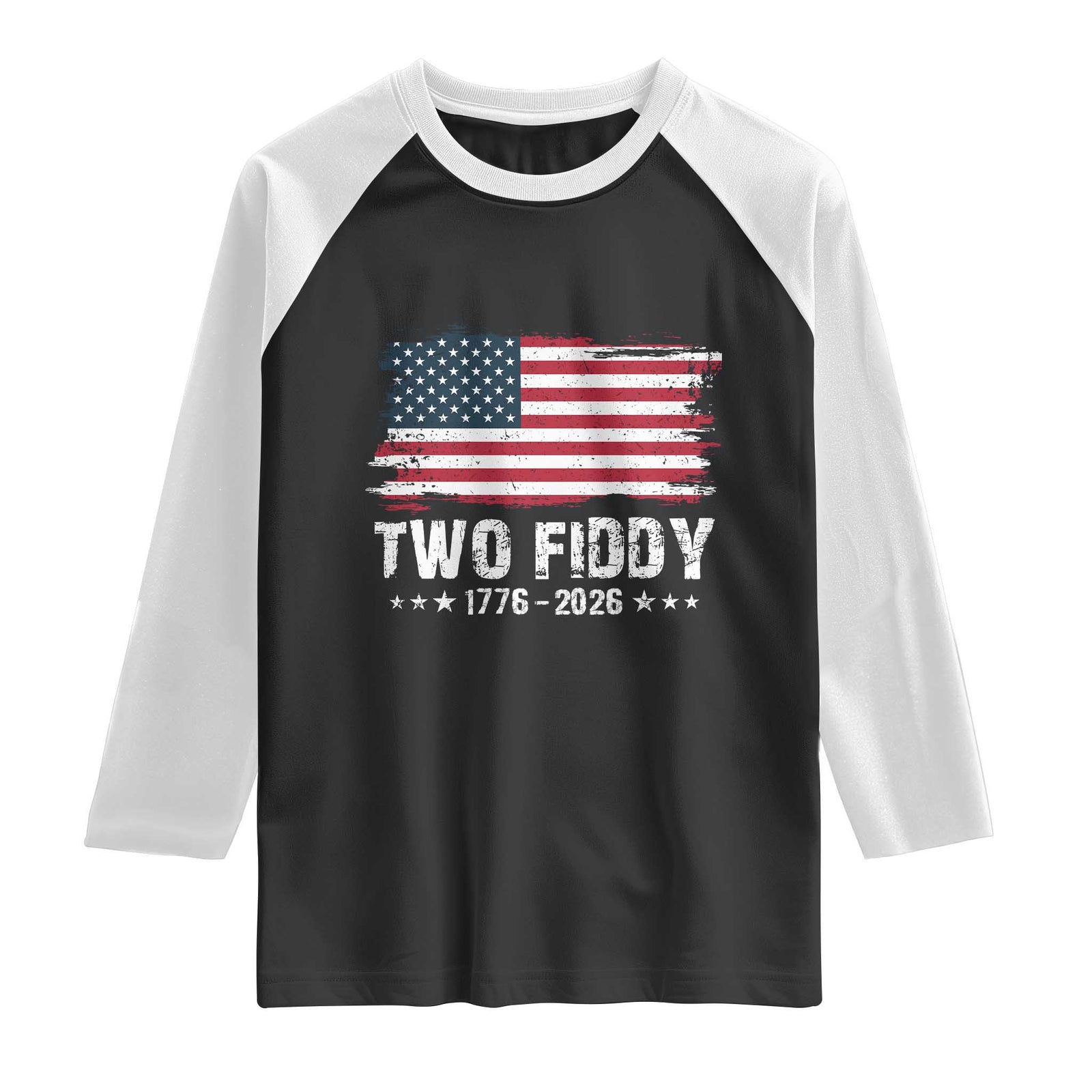 Two Fiddy USA 250th Anniversary Raglan Shirt Vintage American Flag Patriotic Humor TS10 Black White Print Your Wear