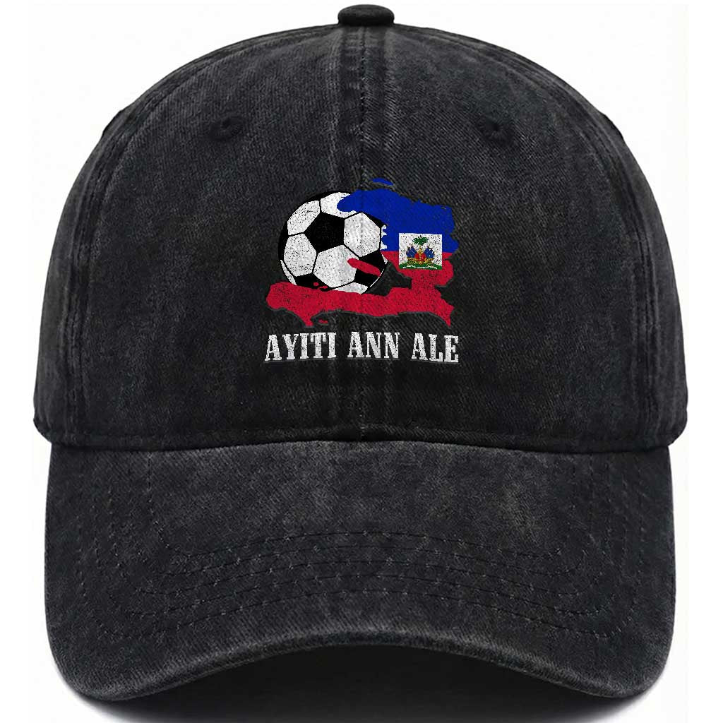 Ayiti Ann Ale Haiti Soccer Washed Cotton Baseball Cap Haitian Football Fan Pride Flag Graphic Caribbean Sports TS10 Print Your Wear