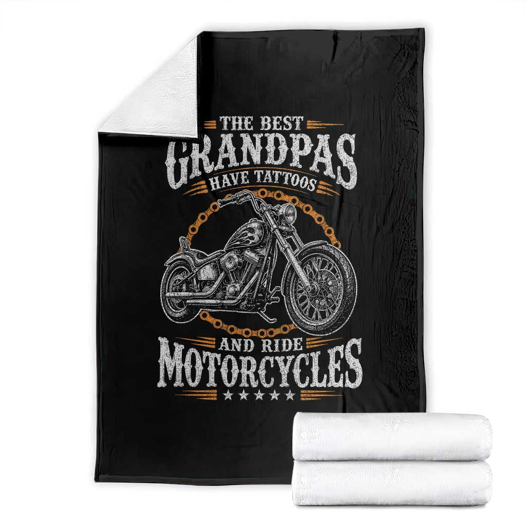 Biker Grandpa Best Grandpas Have Tattoos and Ride Motorcycles Throw Blanket TS10 Black Print Your Wear
