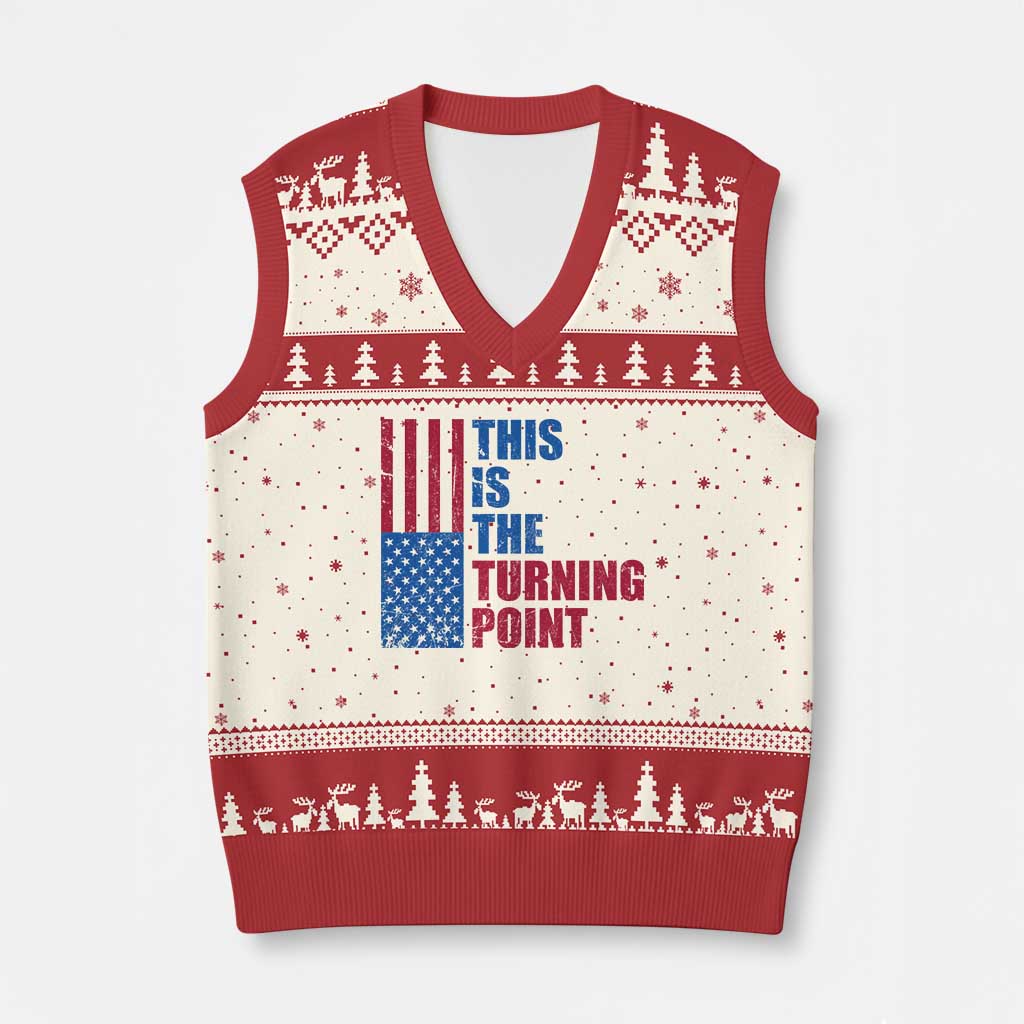 This is The Turning Point V-Neck Knit Sweater Vest USA Flag Patriotic Freedom Conservative TS10 Beige Red Print Your Wear