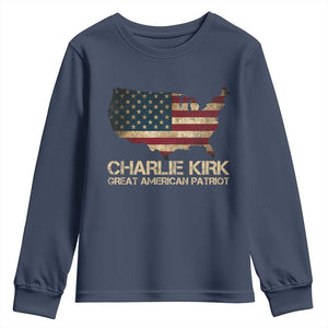 Charlie Kirk Youth Sweatshirt Great American Patriot USA Flag TS10 Navy Print Your Wear
