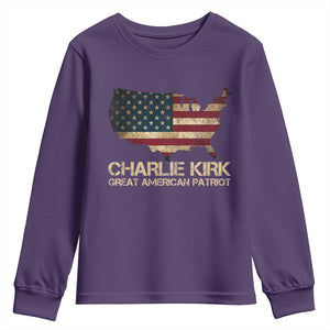 Charlie Kirk Youth Sweatshirt Great American Patriot USA Flag TS10 Purple Print Your Wear