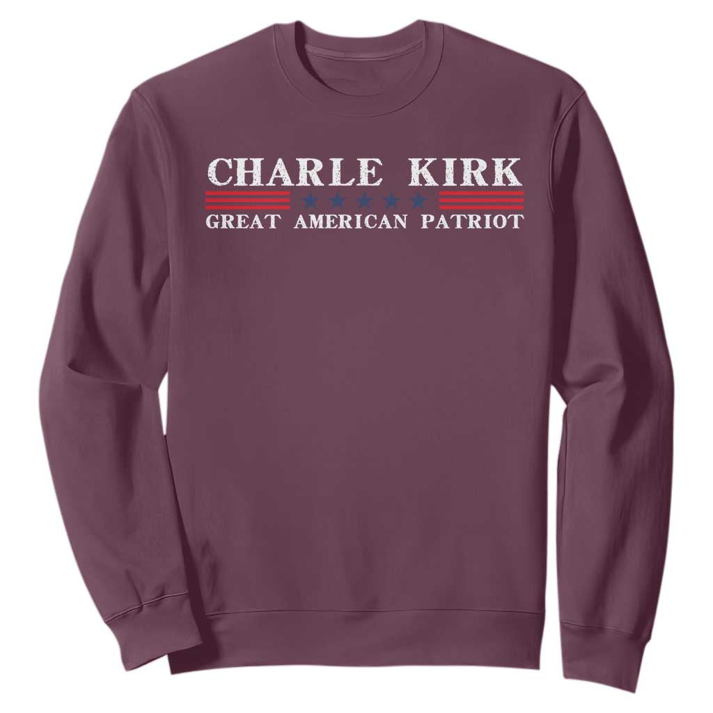 Charlie Kirk Sweatshirt Great American Patriot USA Freedom Conservative TS10 Maroon Print Your Wear