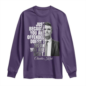 Charlie Kirk Long Sleeve Shirt Free Speech Memorial Tribute TS10 Purple Print Your Wear