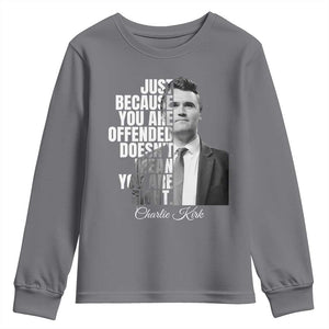 Charlie Kirk Youth Sweatshirt Free Speech Memorial Tribute TS10 Charcoal Print Your Wear