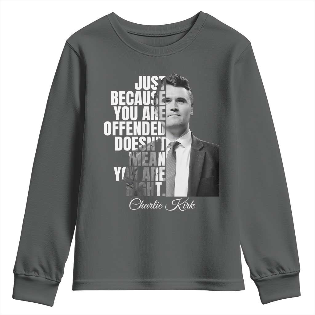 Charlie Kirk Youth Sweatshirt Free Speech Memorial Tribute TS10 Dark Heather Print Your Wear
