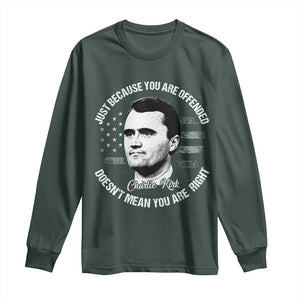 Charlie Kirk Long Sleeve Shirt Free Speech Retro USA Flag TS10 Dark Forest Green Print Your Wear