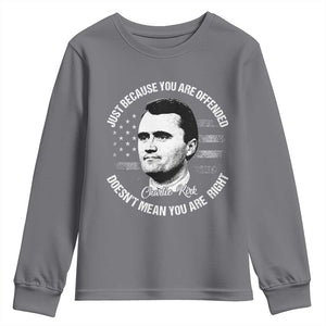 Charlie Kirk Youth Sweatshirt Free Speech Retro USA Flag TS10 Charcoal Print Your Wear