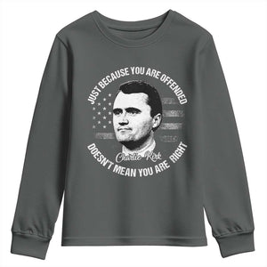 Charlie Kirk Youth Sweatshirt Free Speech Retro USA Flag TS10 Dark Heather Print Your Wear