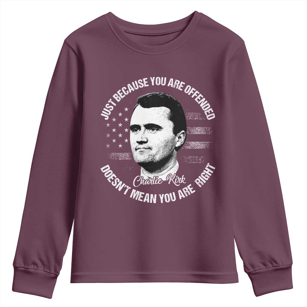 Charlie Kirk Youth Sweatshirt Free Speech Retro USA Flag TS10 Maroon Print Your Wear