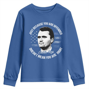 Charlie Kirk Youth Sweatshirt Free Speech Retro USA Flag TS10 Royal Blue Print Your Wear
