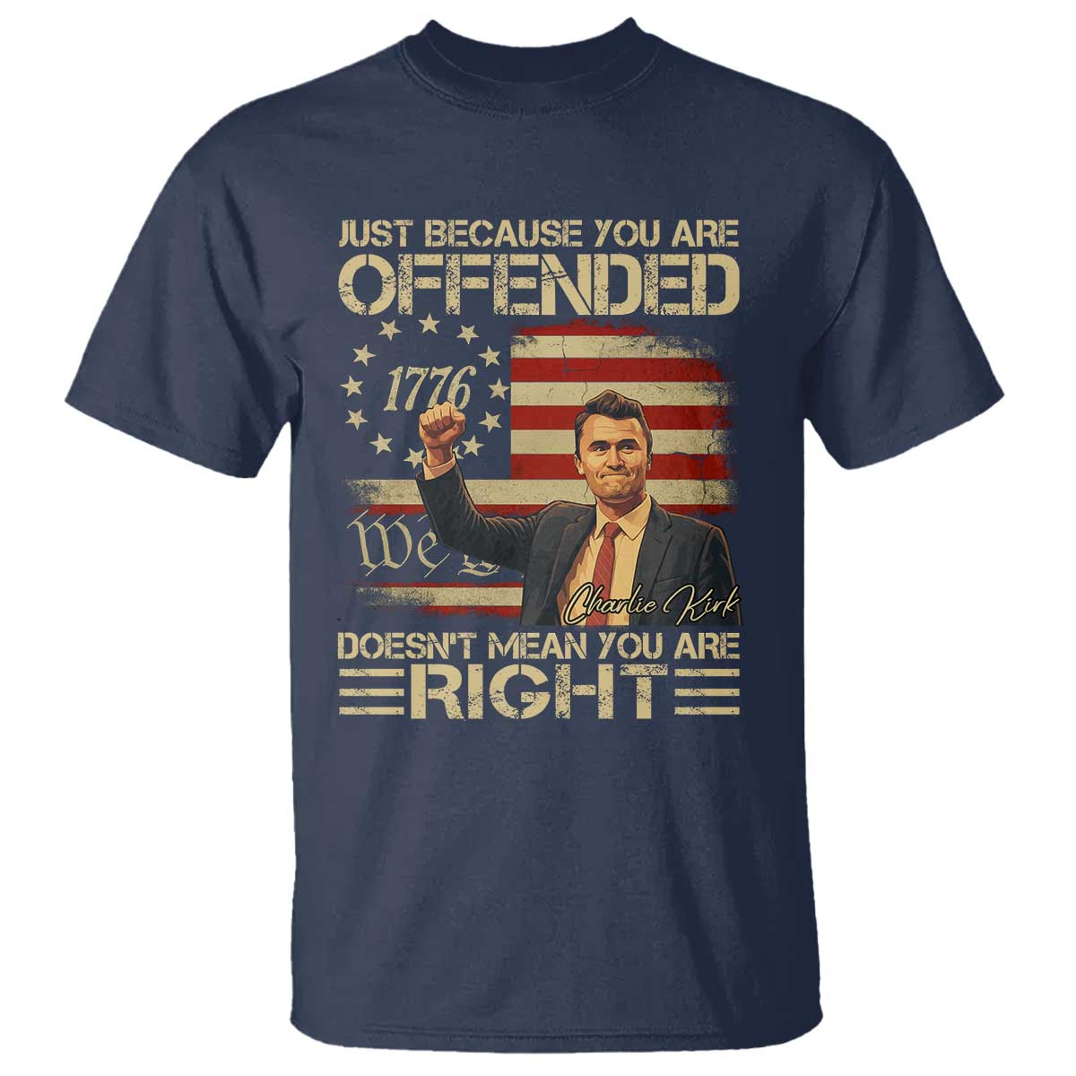 Charlie Kirk Memorial T Shirt Freedom Commemorative USA Flag Tribute TS10 Navy Print Your Wear