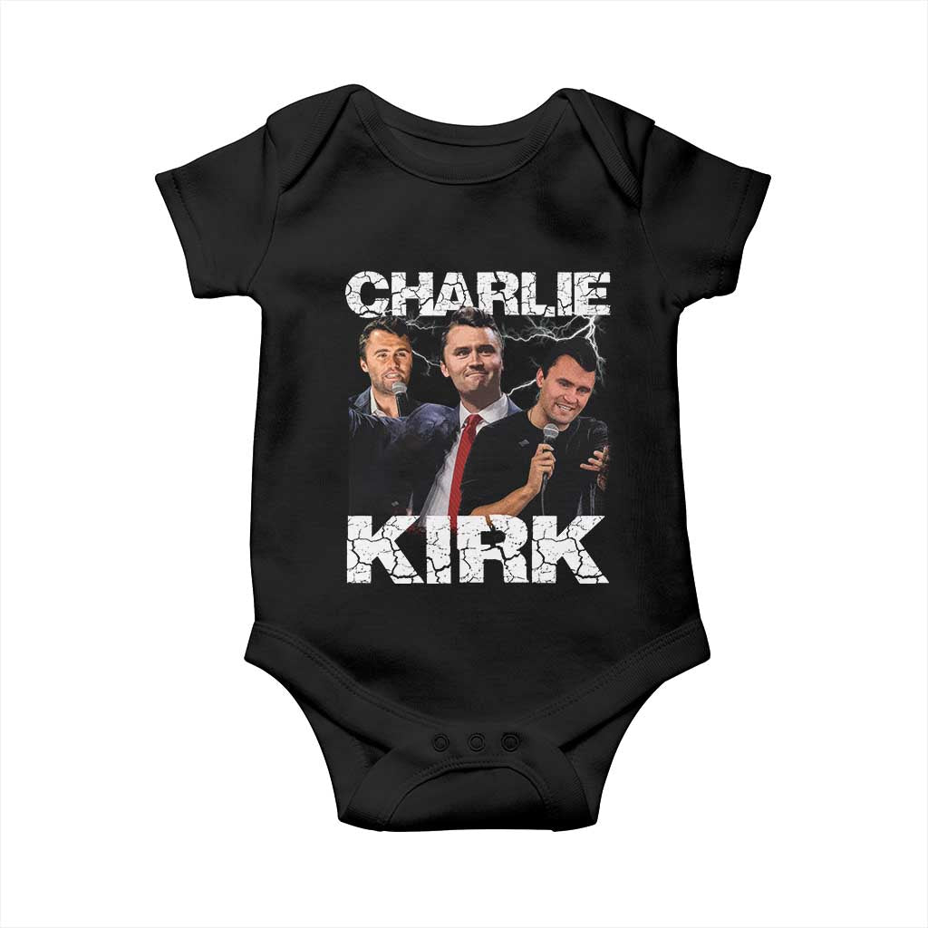Charlie Kirk Baby Onesie Freedom Speech A True Patriot Tribute Bootleg TS10 Black Print Your Wear