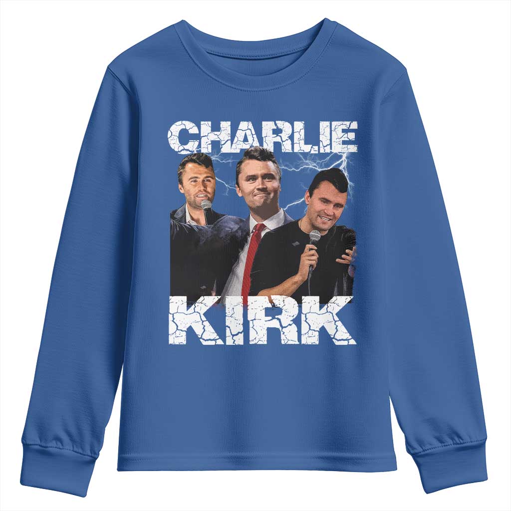 Charlie Kirk Youth Sweatshirt Freedom Speech A True Patriot Tribute Bootleg TS10 Royal Blue Print Your Wear