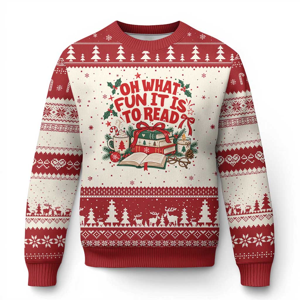 Book Lover Xmas Gift For Reader Ugly Christmas Sweater Oh What Fun It Is To Read Cozy Holiday Reading Teacher