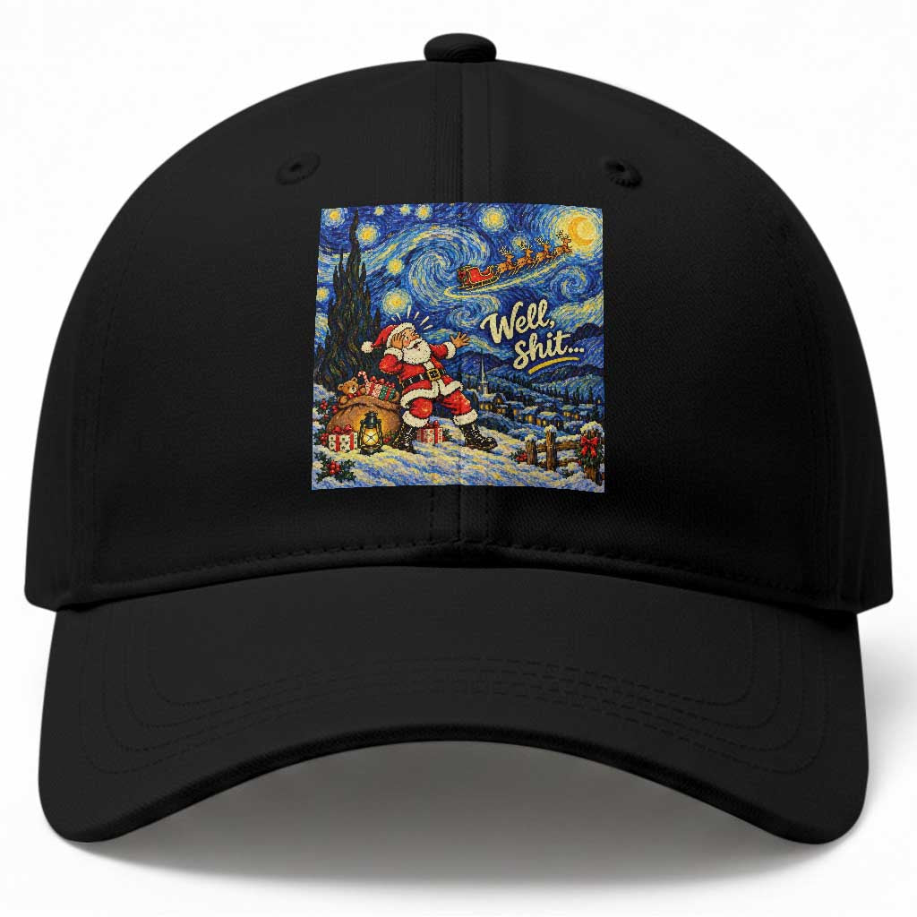 Funny Christmas Well Shit Starry Night Baseball Cap Sarcastic Santa Van Gogh Holiday