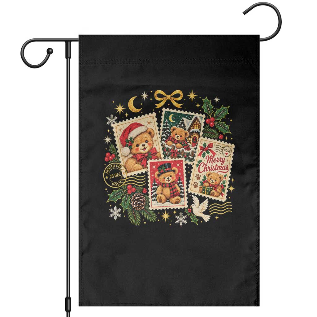 Vintage Christmas Teddy Bear Postage Stamp Garden Flag Postage Stamp Winter Postcard Graphic