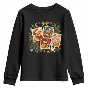 Vintage Christmas Teddy Bear Postage Stamp Youth Sweatshirt Postage Stamp Winter Postcard Graphic