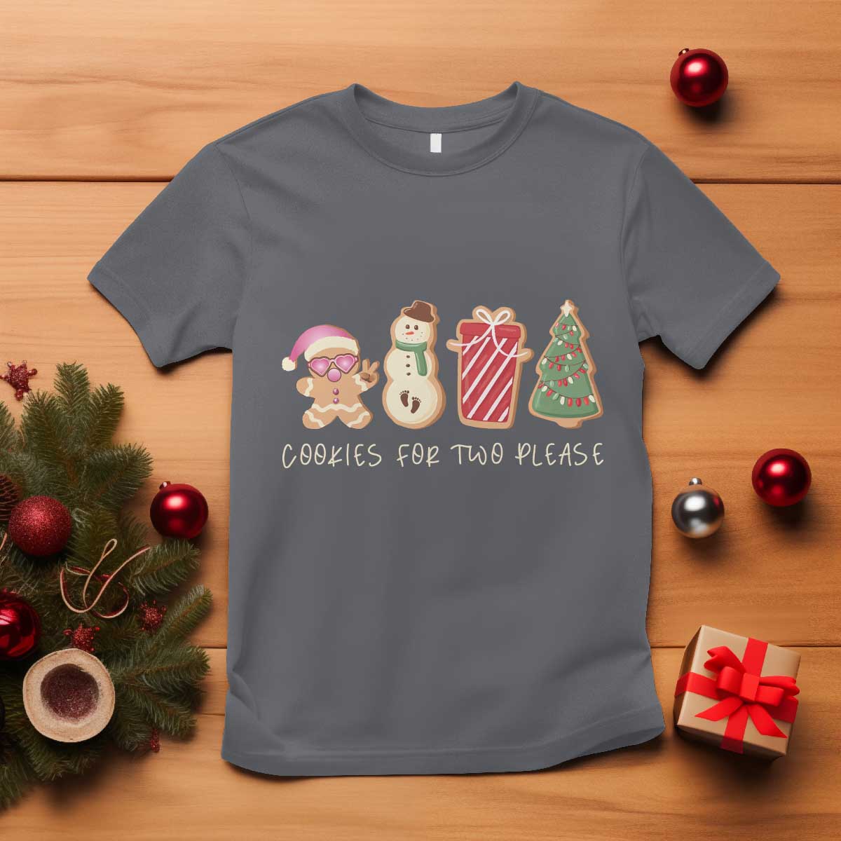 Christmas Pregnancy Announcement T Shirt Cookies For Two Please Xmas Maternity Gift TS10 Charcoal Print Your Wear