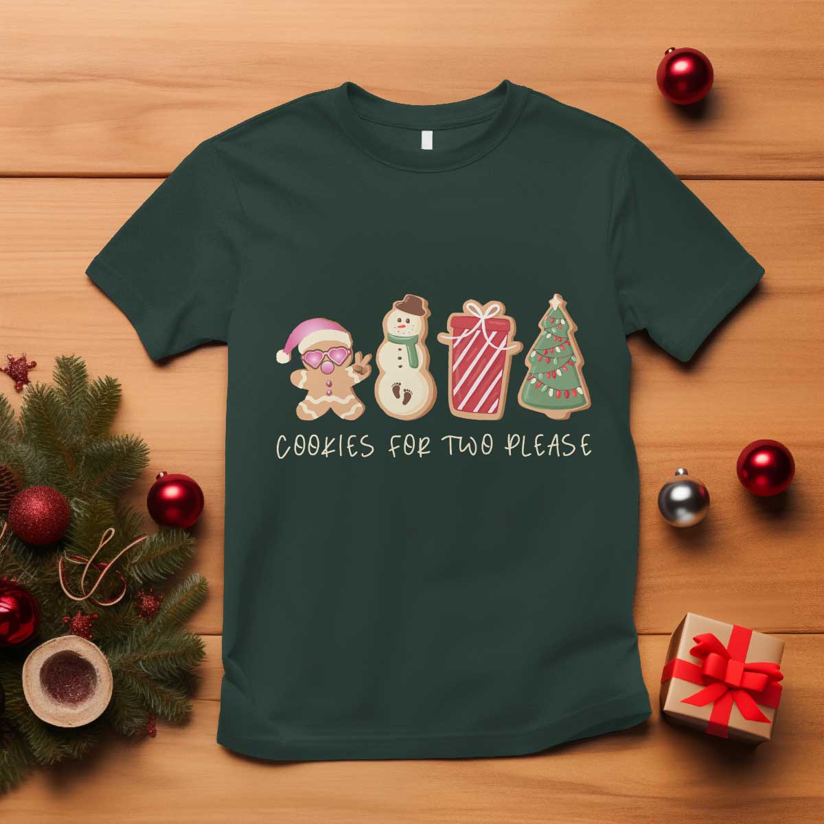 Christmas Pregnancy Announcement T Shirt Cookies For Two Please Xmas Maternity Gift TS10 Dark Forest Green Print Your Wear
