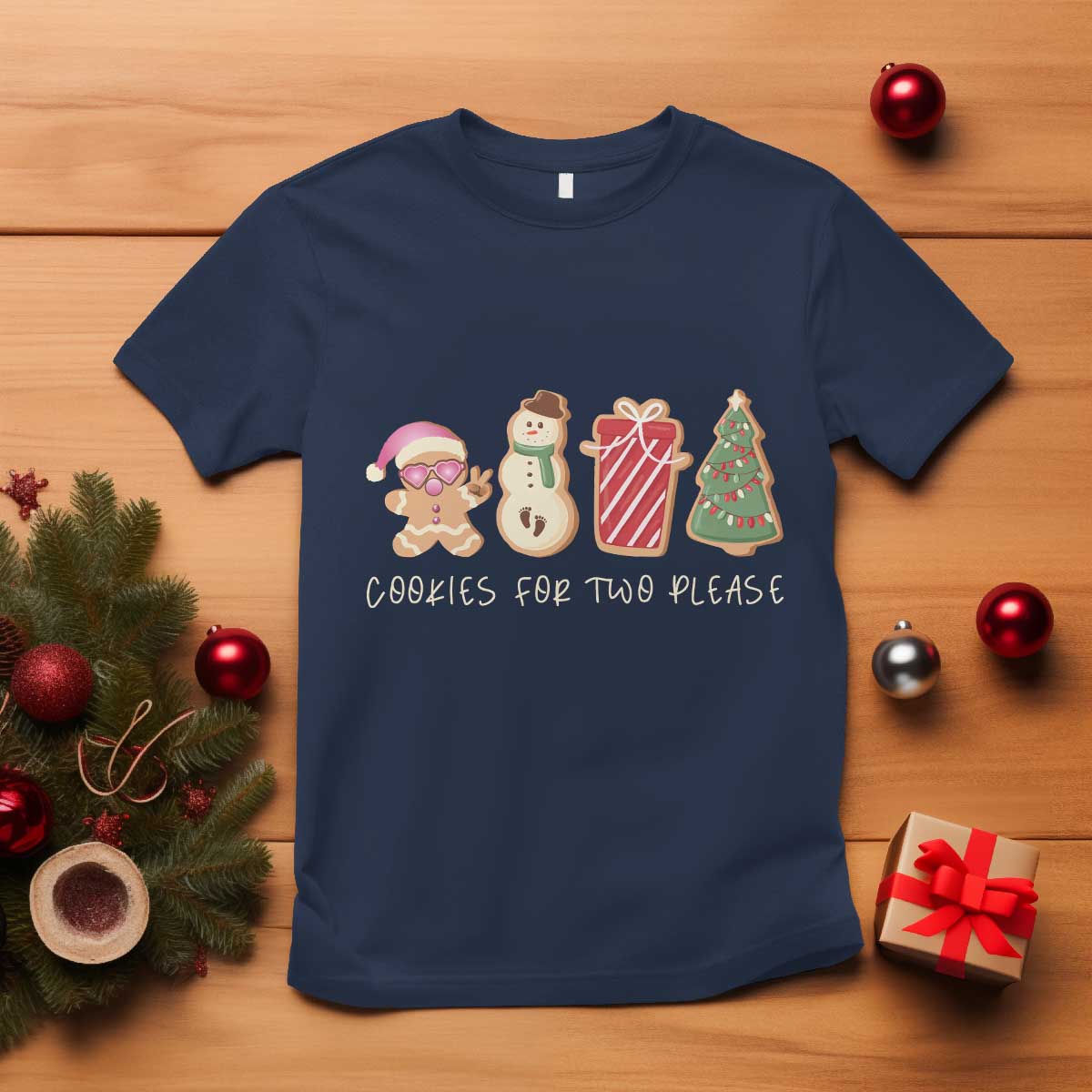 Christmas Pregnancy Announcement T Shirt Cookies For Two Please Xmas Maternity Gift TS10 Navy Print Your Wear