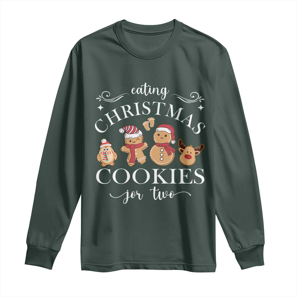 Christmas Pregnancy Announcement Long Sleeve Shirt Eating Xmas Cookies For Two Maternity Gift TS10 Dark Forest Green Print Your Wear