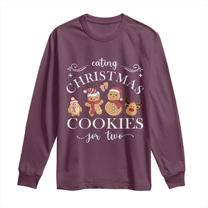 Christmas Pregnancy Announcement Long Sleeve Shirt Eating Xmas Cookies For Two Maternity Gift TS10 Maroon Print Your Wear