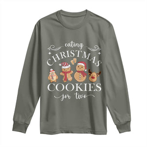 Christmas Pregnancy Announcement Long Sleeve Shirt Eating Xmas Cookies For Two Maternity Gift TS10 Military Green Print Your Wear