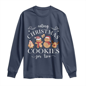 Christmas Pregnancy Announcement Long Sleeve Shirt Eating Xmas Cookies For Two Maternity Gift TS10 Navy Print Your Wear