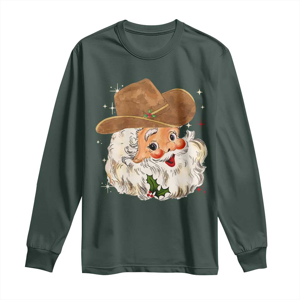 Christmas Cowboy Long Sleeve Shirt Santa Claus Vintage 90s Western Country Music Outfit TS10 Dark Forest Green Print Your Wear