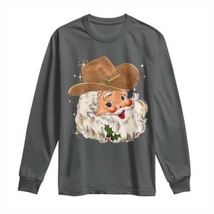 Christmas Cowboy Long Sleeve Shirt Santa Claus Vintage 90s Western Country Music Outfit TS10 Dark Heather Print Your Wear