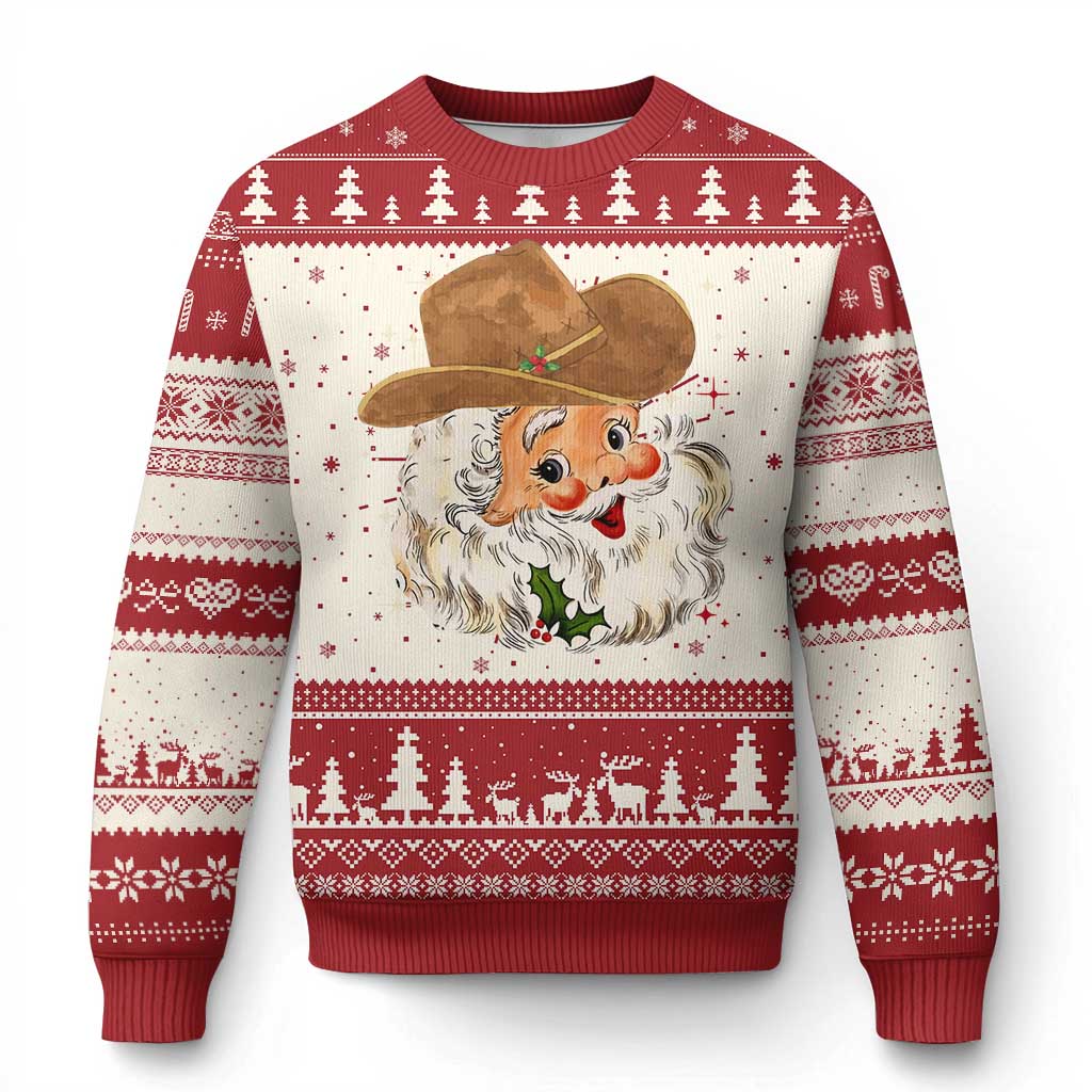 Cowboy Ugly Christmas Sweater Santa Claus Vintage 90s Western Country Music Outfit TS10 Red Print Your Wear