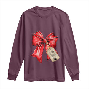 Christmas Pregnancy Announcement Long Sleeve Shirt Coquette Bow Xmas Maternity Gift TS10 Maroon Print Your Wear