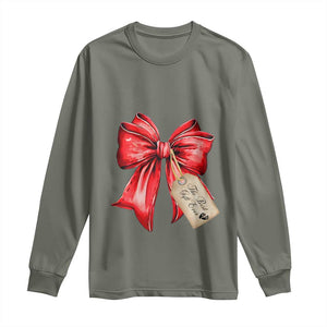 Christmas Pregnancy Announcement Long Sleeve Shirt Coquette Bow Xmas Maternity Gift TS10 Military Green Print Your Wear