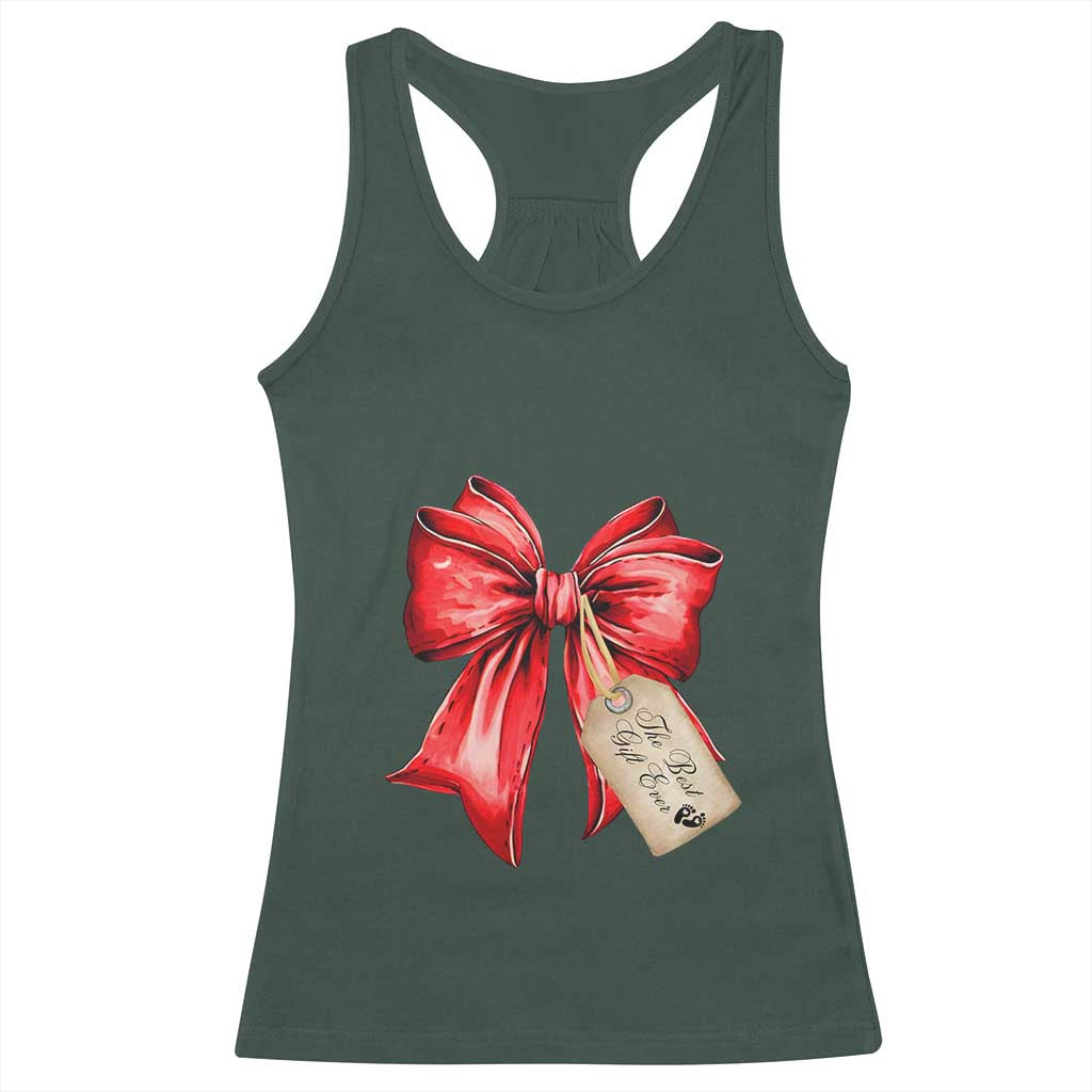 Christmas Pregnancy Announcement Racerback Tank Top Coquette Bow Xmas Maternity Gift TS10 Dark Forest Green Print Your Wear